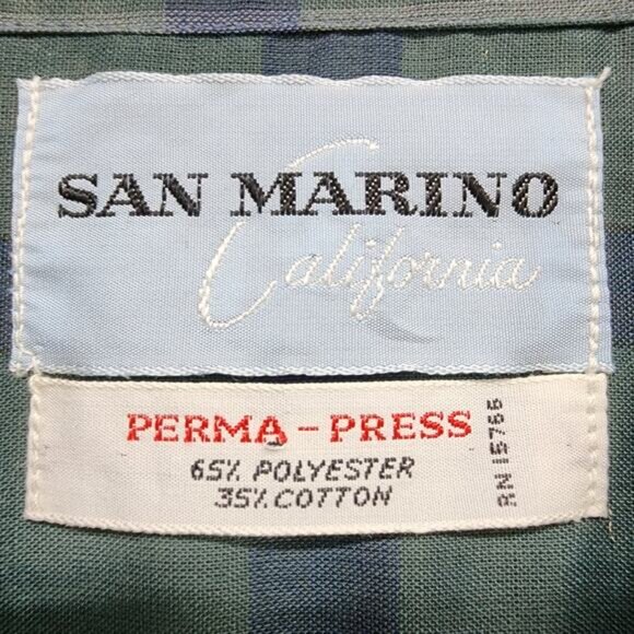 Vintage San Marino California Shirt Men M 15-15 1/2 Green Red Plaid Short Sleeve - Picture 3 of 4